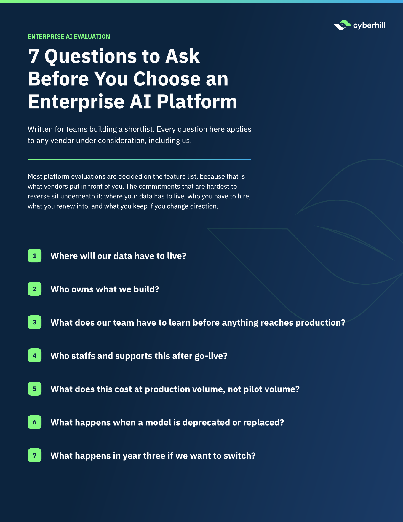 Enterprise AI Platform Evaluation: 7 Questions one-pager preview