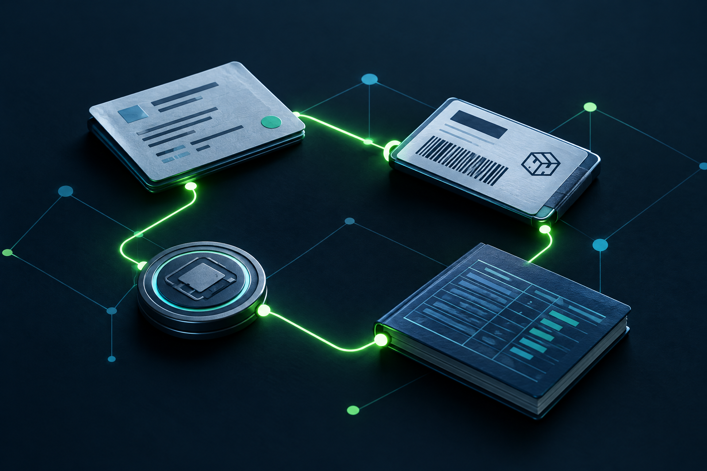 Connected government supply chain records forming an auditable visibility path across procurement, logistics, property, and budget systems.